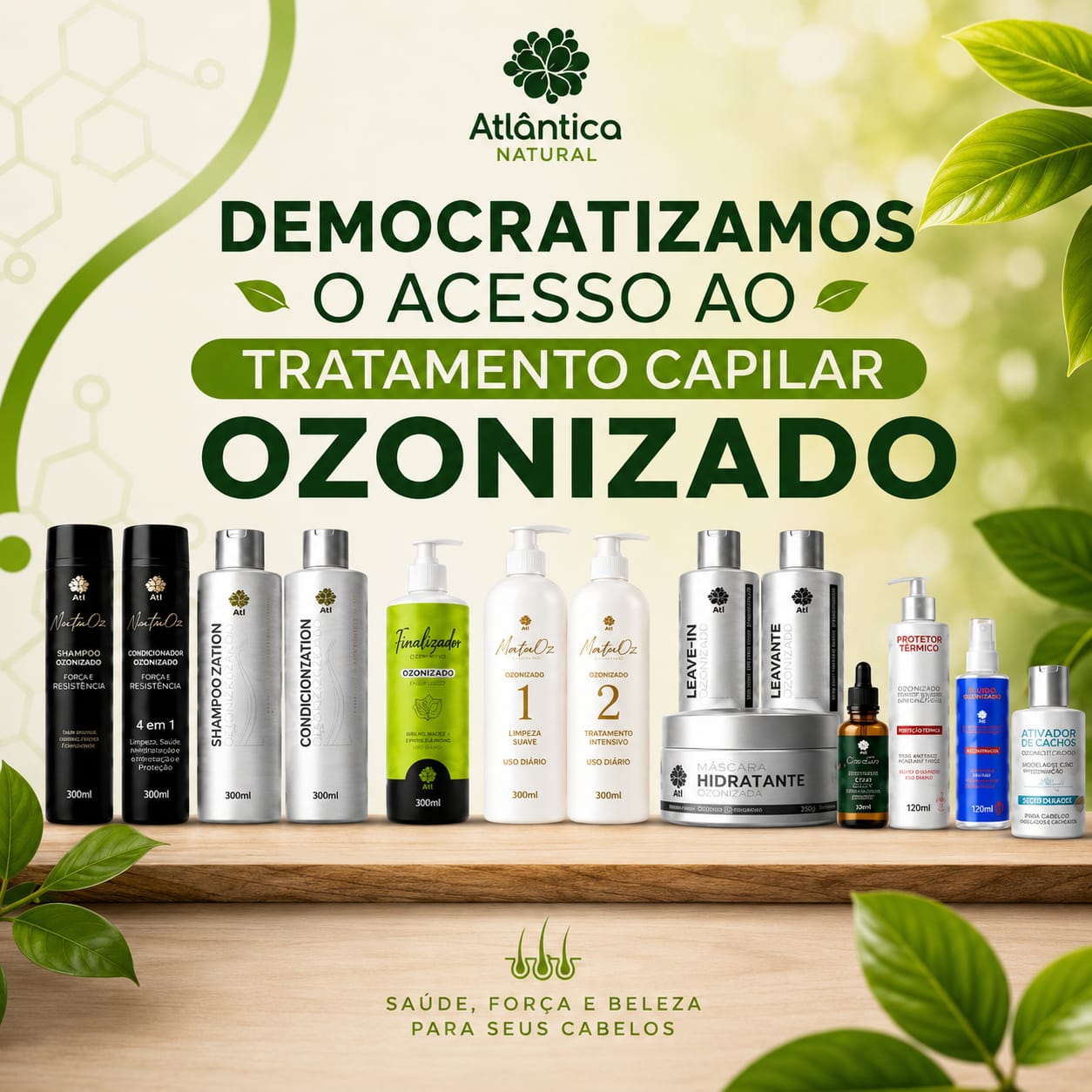 Linha de tratamento capilar ozonizado da Atlântica Natural