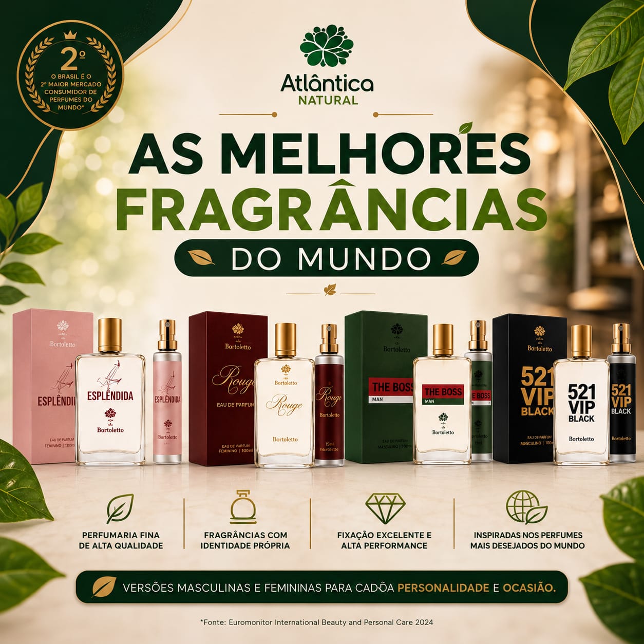 Linha de perfumaria fina Bortoletto da Atlântica Natural